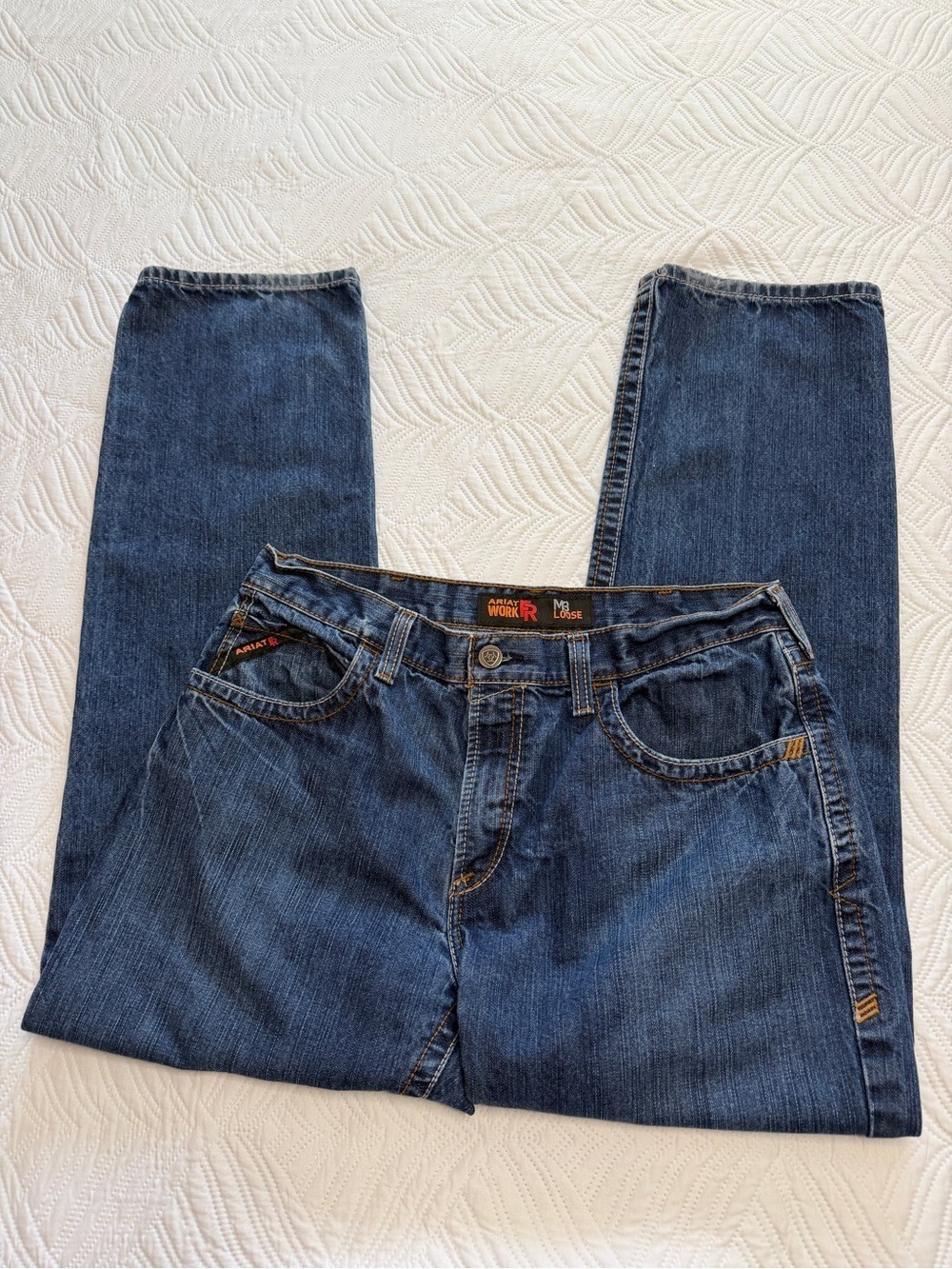 Ariat Work Men’s Dark Blue Stonewashed Denim Jeans. Size 34